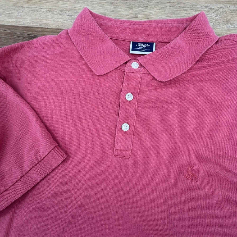 Charles Tyrwhitt Mens Polo Shirt Large Short Sleeve Pink Bird Logo‎ Casual